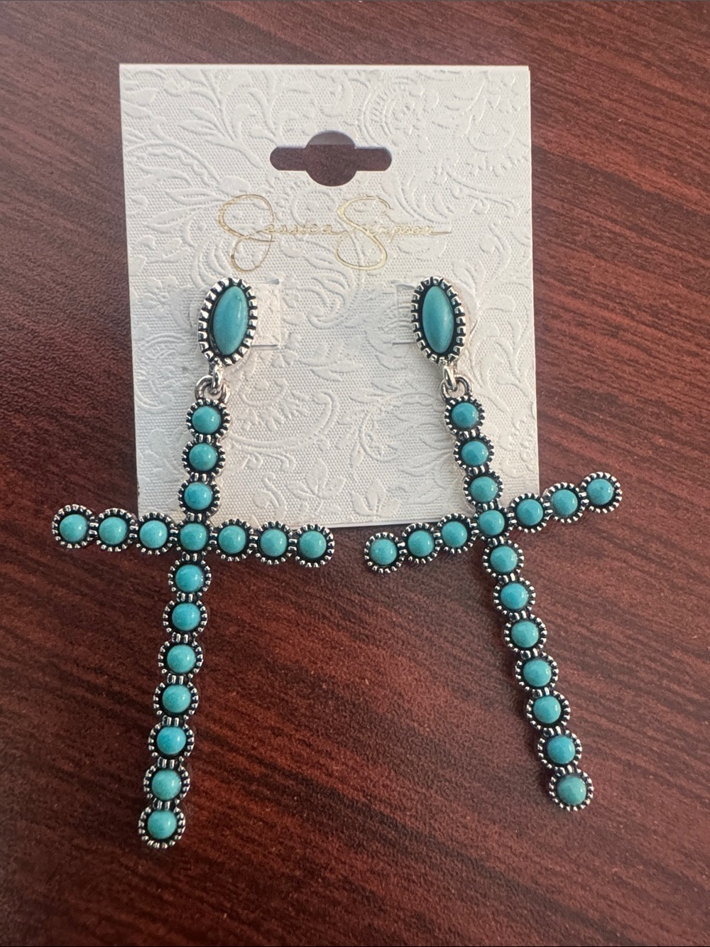 Jessica Simpson Turquoise Cross Drop Earrings - Women Jewelry